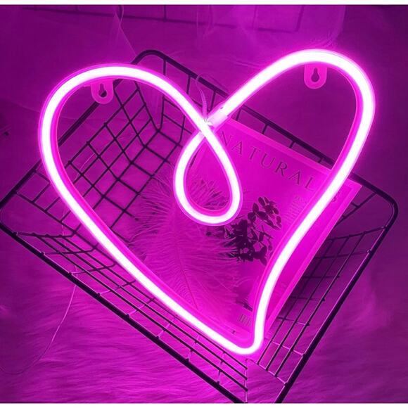 Love Heart Neon Signs, Wall Light for Bedroom, Battery/USB Operated Pink LED - Picture 2 of 4